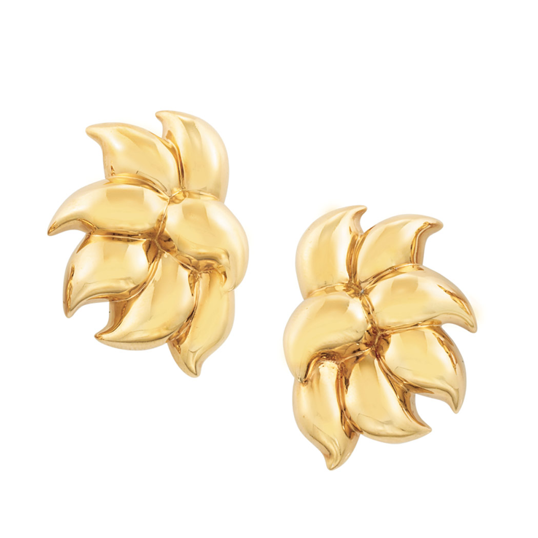 Appraisal: Pair of Gold Flower Earclips Verdura kt the stylized polished