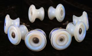 Appraisal: Eight Opalescent Sandwich Glass Knobs Set Of Eight Opalecent Sheraton