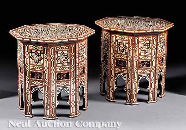 Appraisal: A Pair of Moorish-Style Bone Mother-of-Pearl and Exotic Woods Inlaid