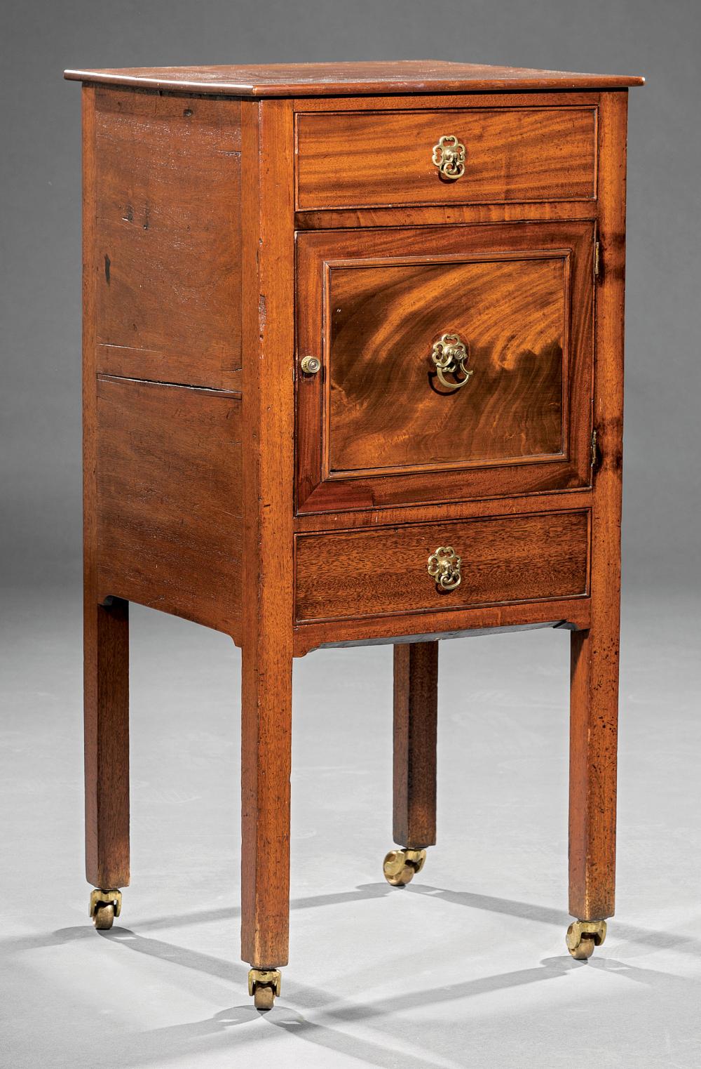 Appraisal: Georgian-Style Mahogany Bedside Commode two small drawers cabinet door square