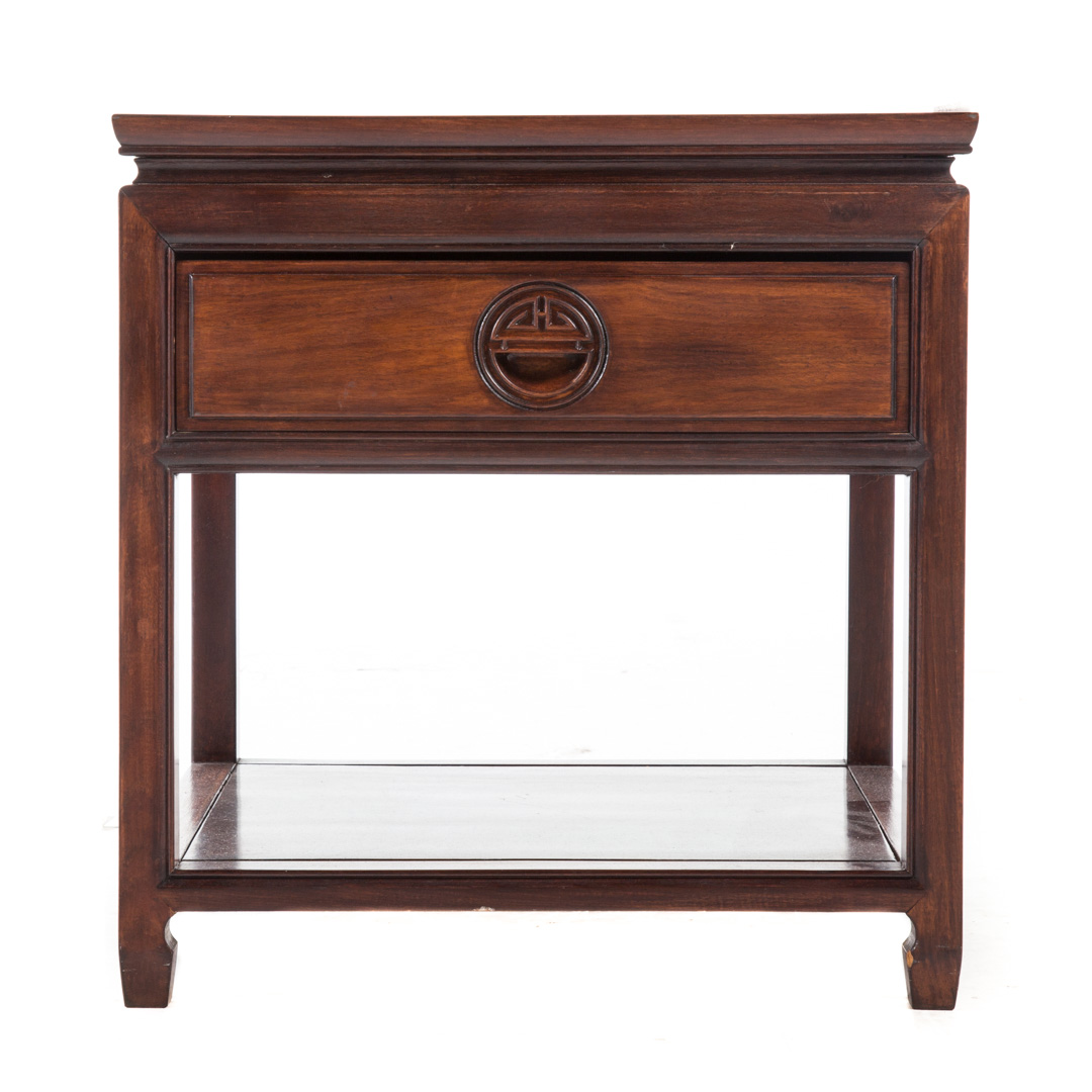 Appraisal: Contemporary Chinese hardwood side table single drawer with stretcher shelf