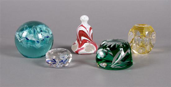 Appraisal: A Collection of Five Paperweights Height of tallest inches