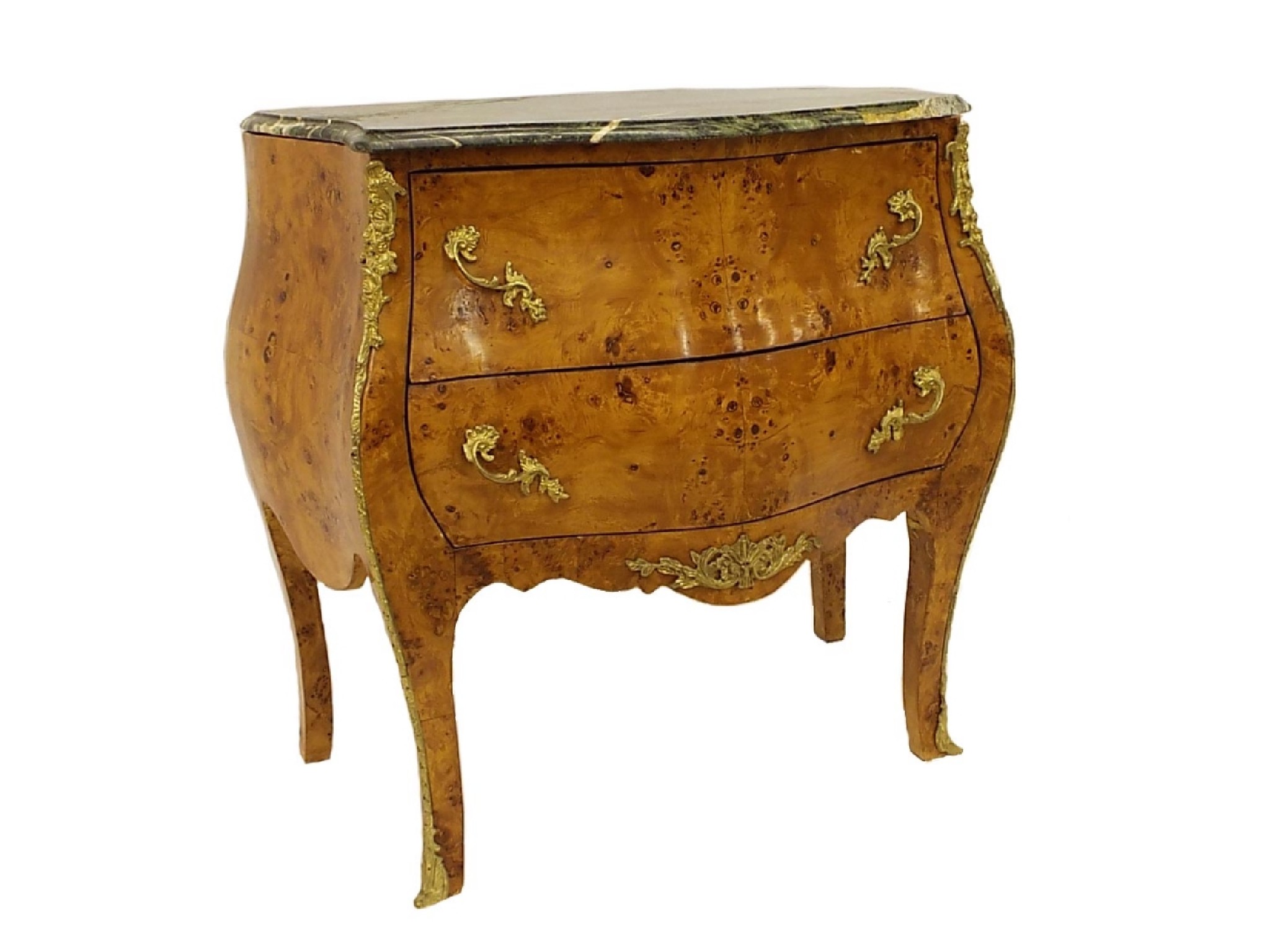 Appraisal: Attractive French style marble top bombe commode chest fitted with