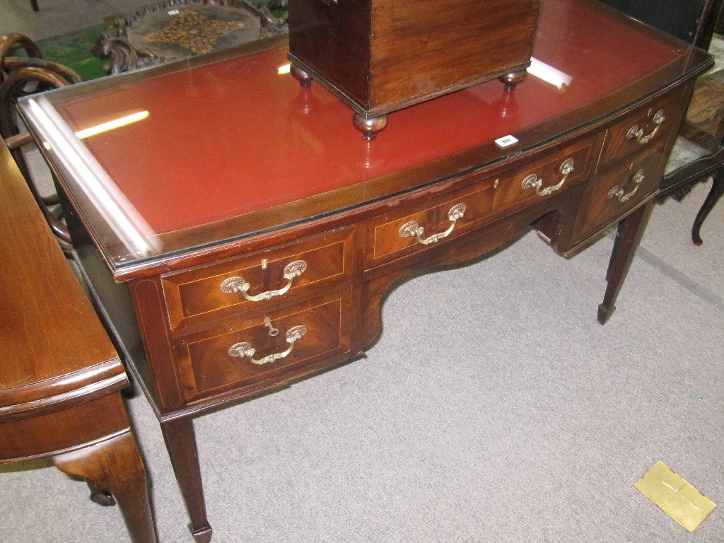 Appraisal: Mahogany and string inlaid fronted writing desk