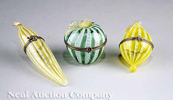 Appraisal: Three Murano Glass Fruit Boxes in the form of a