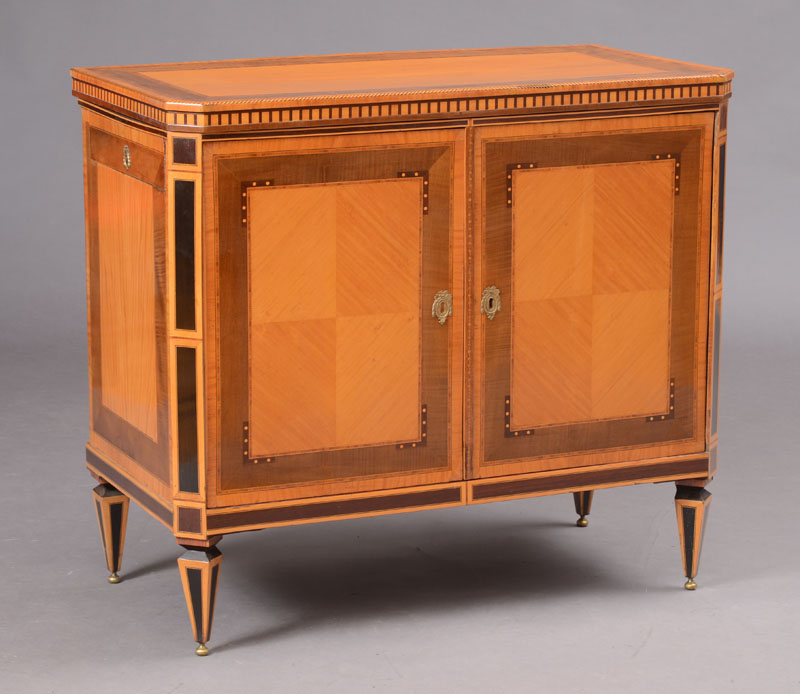 Appraisal: FINE DUTCH NEOCLASSICAL SATINWOOD TULIPWOOD AND MAHOGANY PARQUETRY COMMODE The