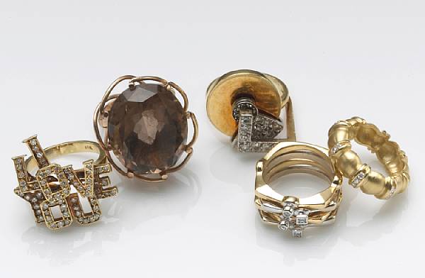 Appraisal: A collection of diamond smokey quartz k and k gold