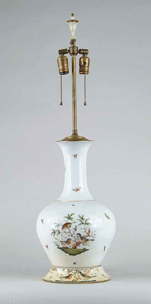 Appraisal: EUROPEAN PORCELAIN VASE LAMP Vase decorated with insects and birds