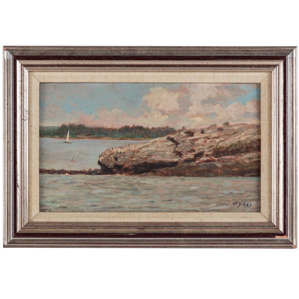 Appraisal: Nathaniel K Gibbs Outcropping with Sailboat oil American - Oil