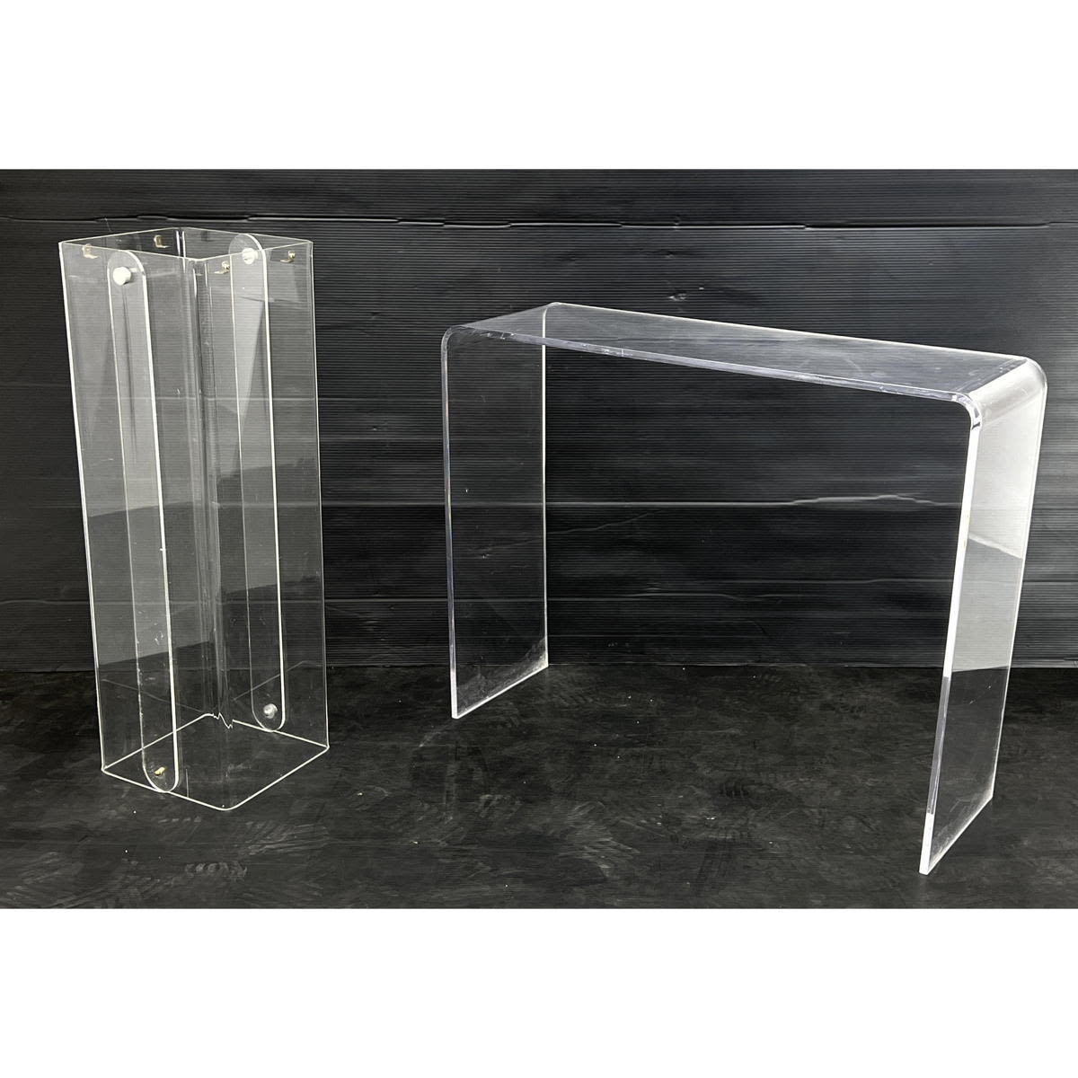 Appraisal: pc Lucite Modern Items Hollow Pedestal Missing Top Hall Console