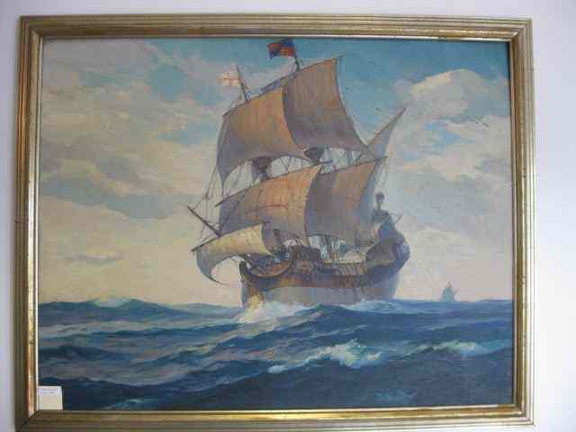 Appraisal: Oil of Sailing Ships at Sea on canvasboard signed dated