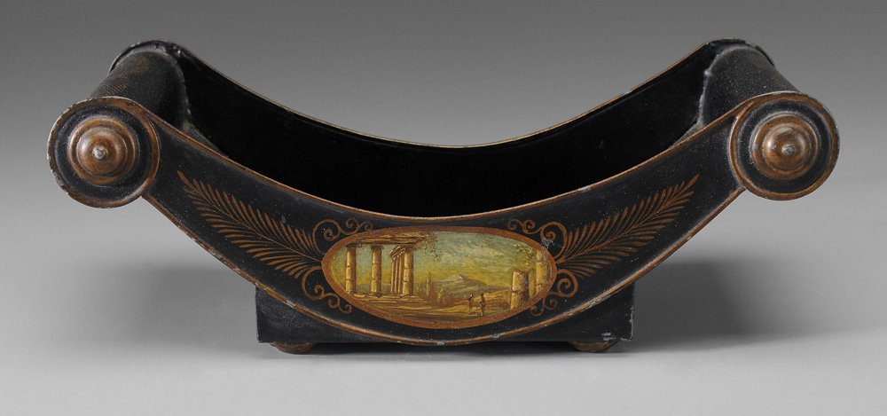 Appraisal: Toleware Cheese Trolley French th century painted decoration oval reserves