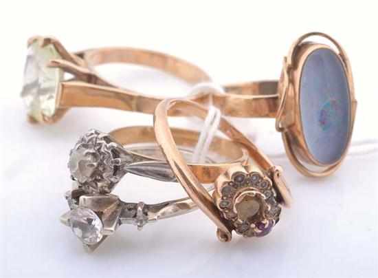 Appraisal: FIVE STONE SET RINGS INCLUDING OPAL DOUBLET ALL STAMPED CT