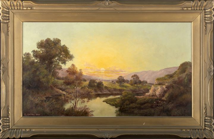 Appraisal: Edward H Davies Australian - Panoramic Sunset Over a River