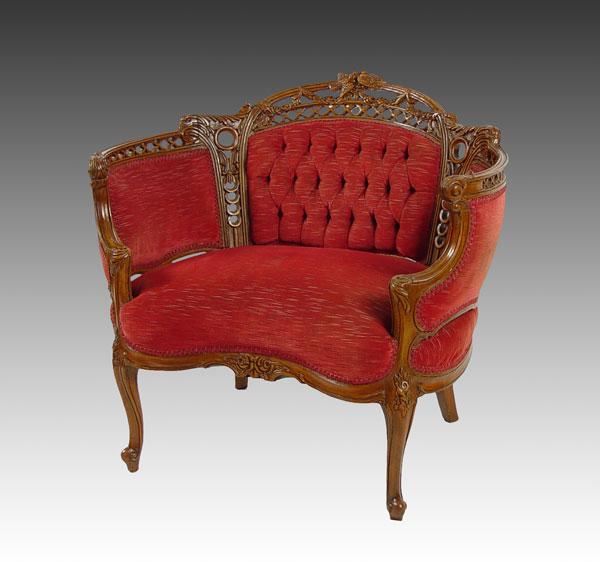 Appraisal: CARVED FRENCH PARLOR CHAIR Barrel shaped with carved birds floral