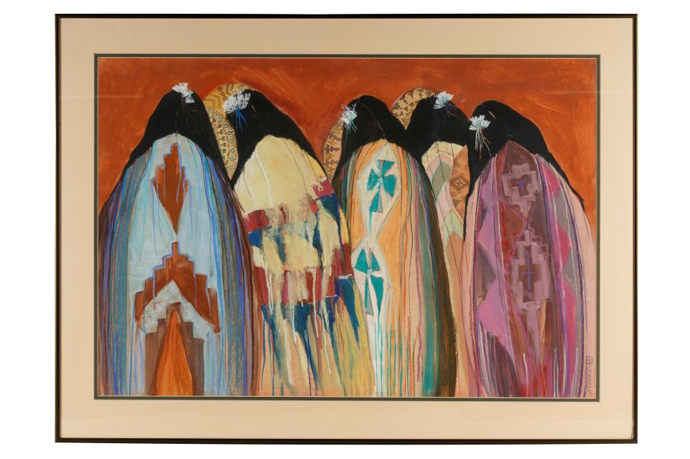 Appraisal: DOLONA ROBERTS B - FIVE NAVAJO WOMEN acrylic and pastel