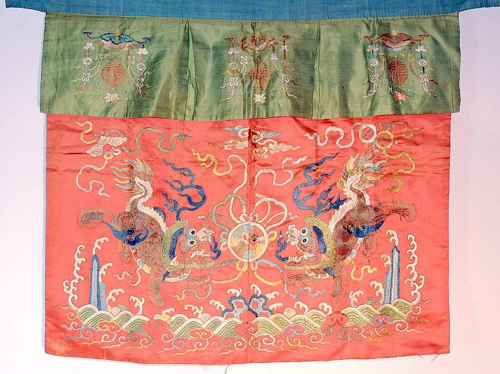 Appraisal: Chinese Embroidered Tapestry Silk and metallic thread with foo dog