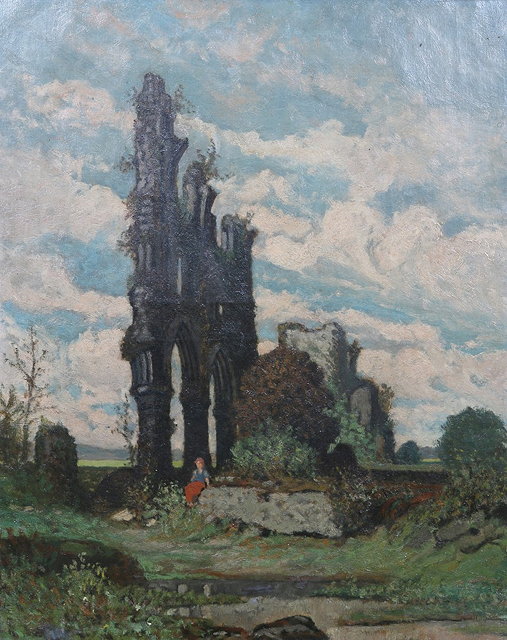 Appraisal: FOLLOWER OF THE BARBIZON SCHOOLA figure seated by ruined archway