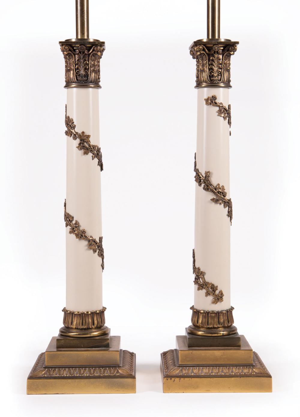 Appraisal: Pair of American Brass and and Tole Peinte Table Lamps