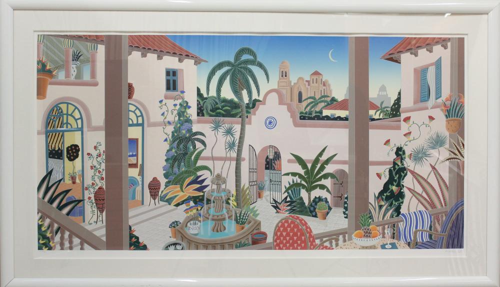 Appraisal: THOMAS McKNIGHT Connecticut born serigraph Mediterranean courtyard scene with water