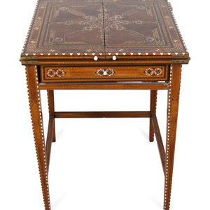 Appraisal: A Syrian Mother-of-Pearl Bone and Fruitwood Parquetry Game Table Desk