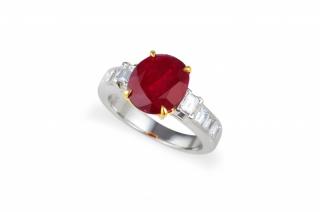 Appraisal: A Platinum Burmese Ruby and Diamond Ring A Platinum Burmese