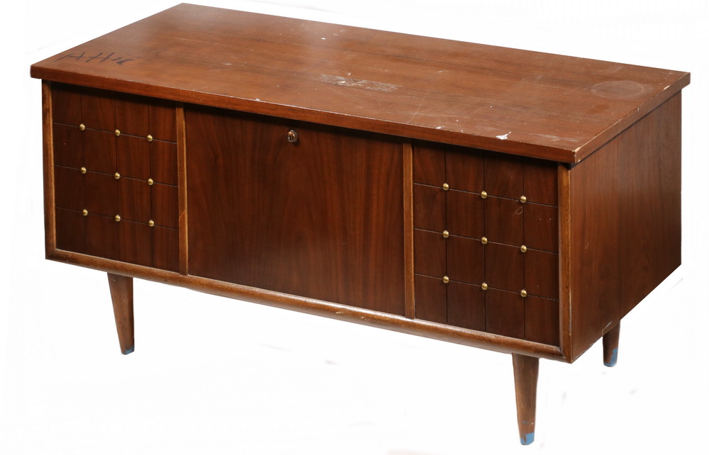 Appraisal: S CEDAR TRUNK Modernist Chest in mahogany veneer with brass