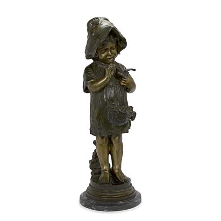 Appraisal: Italian Gilt-Bronze Figure of a Girl with a Bird Estimate