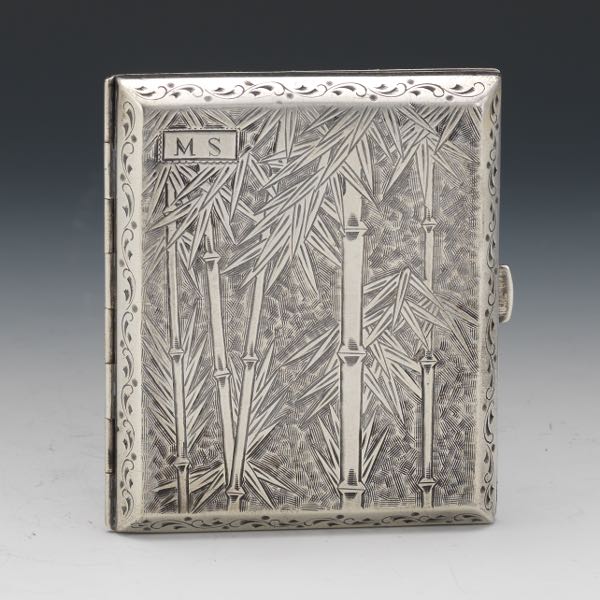 Appraisal: JAPANESE STERLING SILVER CIGARETTE CASE BAMBOO PATTERN x x Rectangular