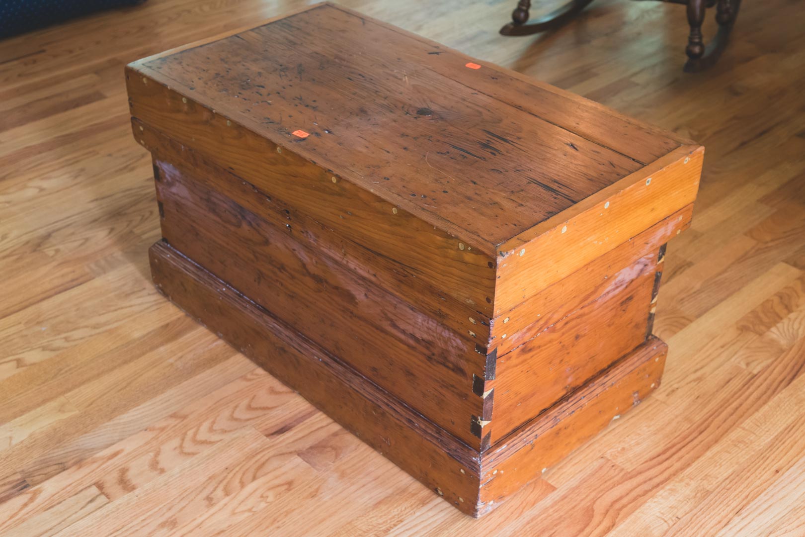 Appraisal: Pine hinged storage tool chest th century in H in