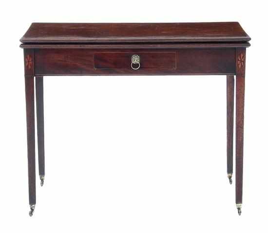 Appraisal: George III inlaid mahogany card table late th century hinged