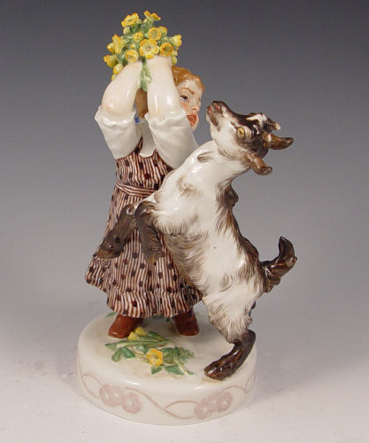 Appraisal: MEISSEN FIGURE OF YOUNG GIRL WITH GOAT Blue cross swords