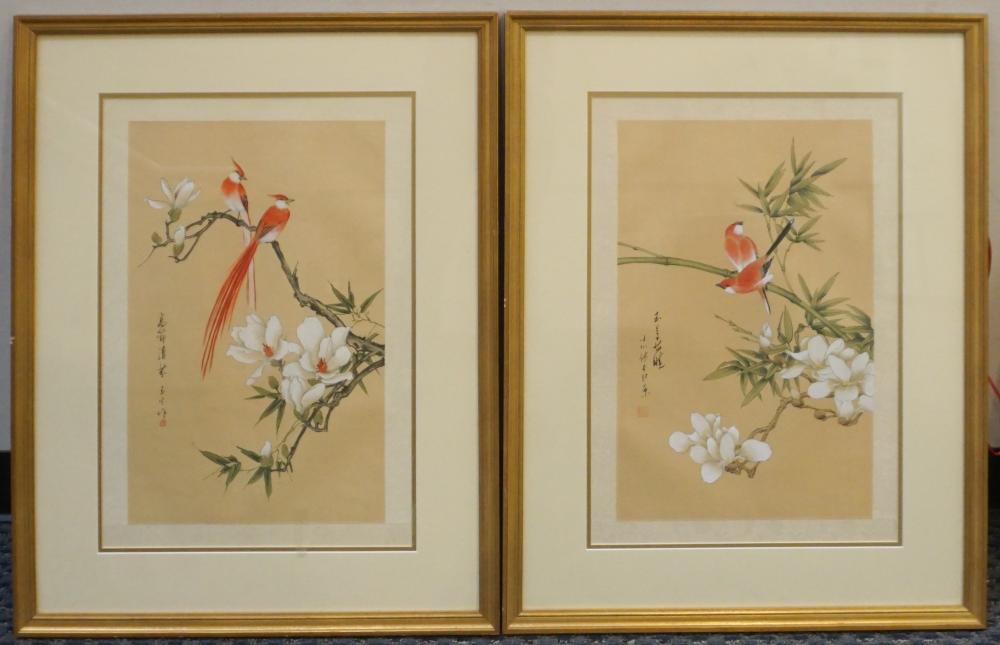 Appraisal: PAIR OF CHINESE LARGE ALBUM PAINTINGS OF EXOTIC BIRDS INK