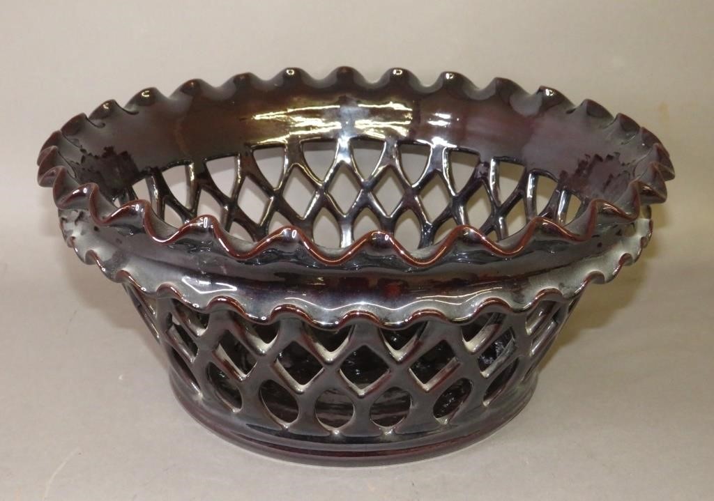 Appraisal: LARGE RETICULATED FOLK ART REDWARE BOWL BY GREG ZIca dated