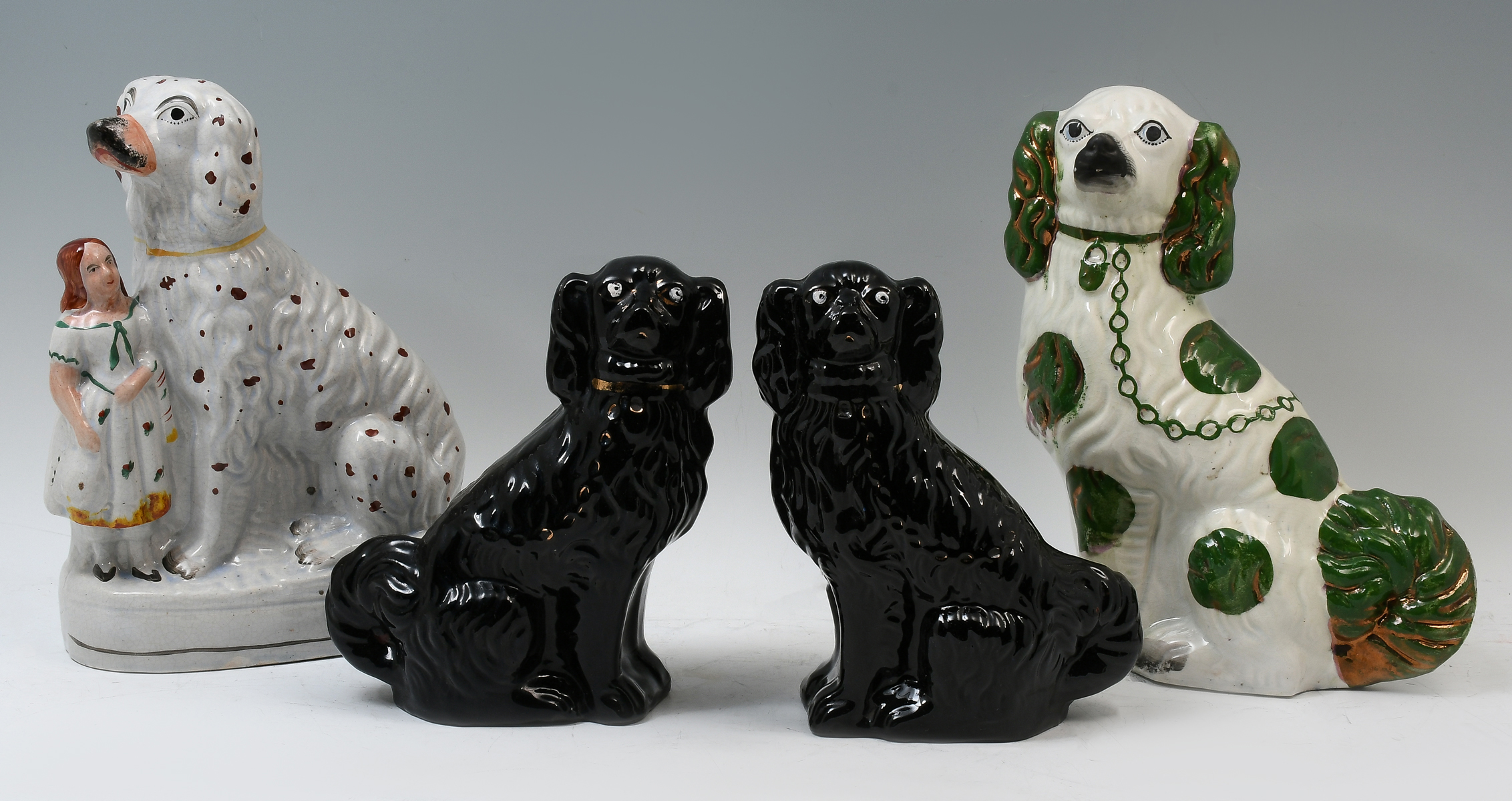 Appraisal: PC STAFFORDSHIRE PORCELAIN DOG COLLECTION Comprising - Seated green white