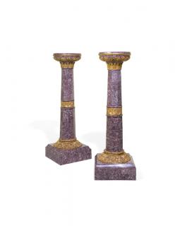 Appraisal: A PAIR OF CONTINENTAL MARBLE AND PARCEL GILTWOOD PEDESTALS th