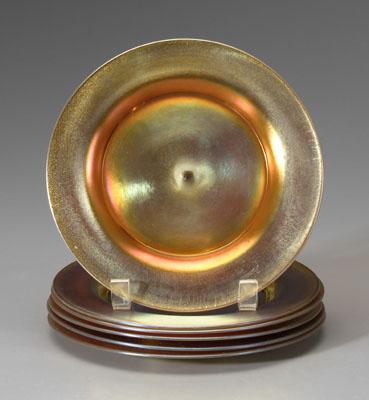 Appraisal: Set of six Steuben aurene plates varying shades of iridescent