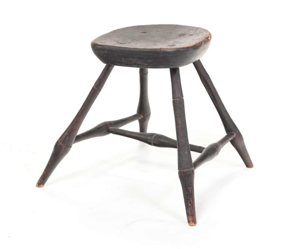 Appraisal: AMERICAN WINDSOR STOOL Late th-early th century mixed woods Shaped