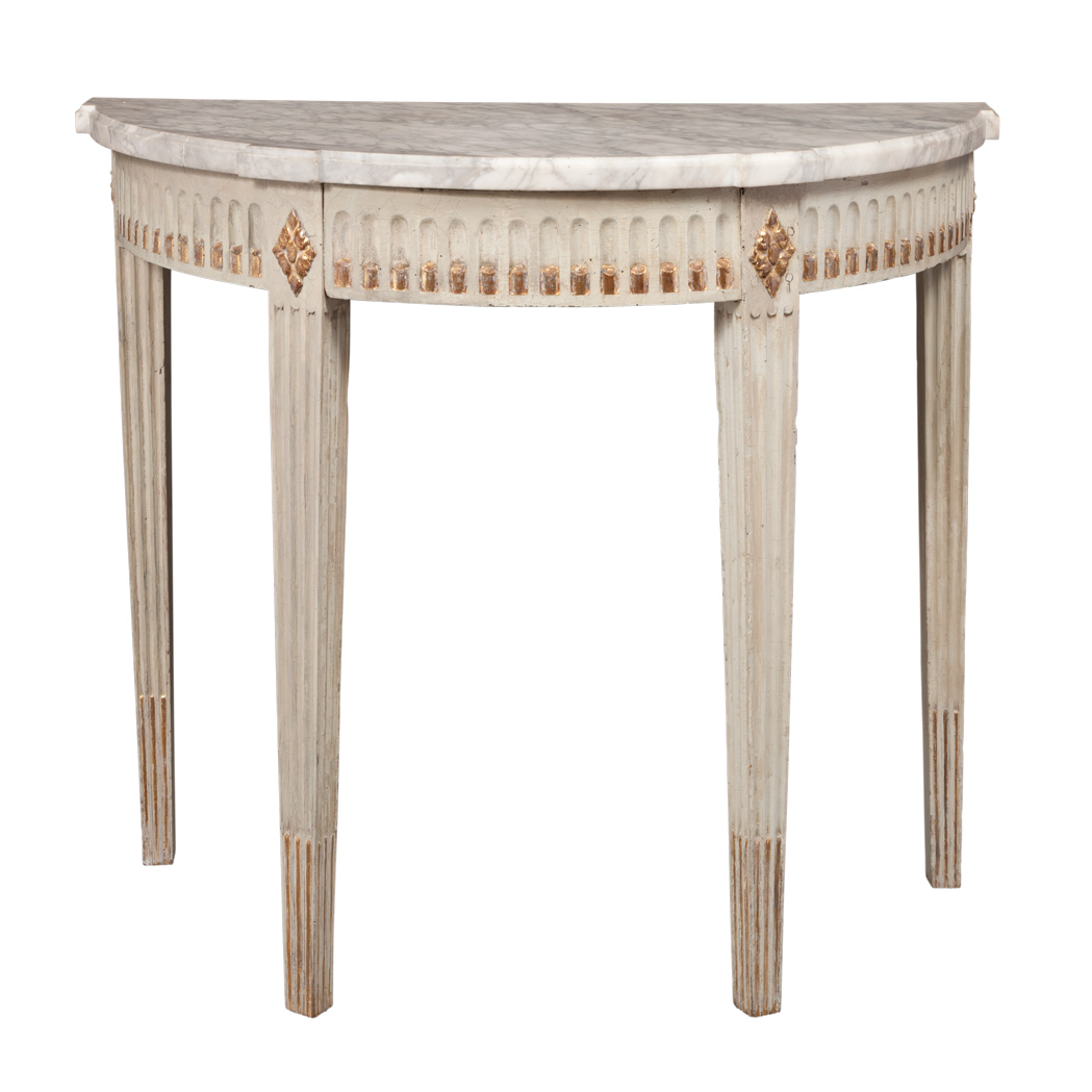 Appraisal: Louis XVI Painted and Parcel Gilt Pier Table The breakfronted