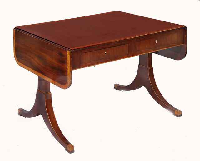 Appraisal: A SWEDISH MAHOGANY SOFA TABLE the top with maple banding