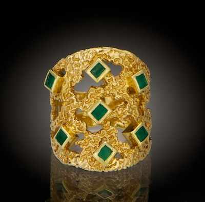 Appraisal: A Ladies' Emerald Ring k yellow gold open organic freeform