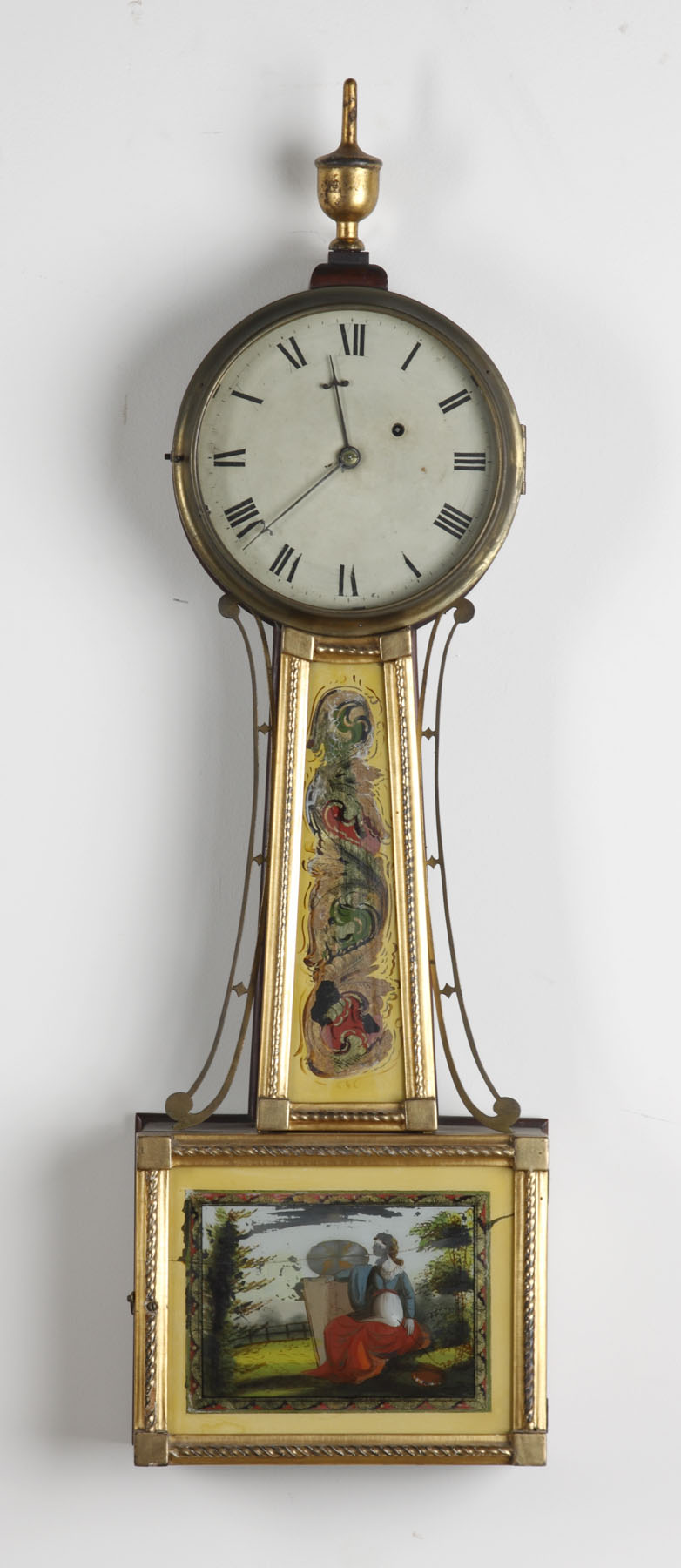 Appraisal: New England Gilt Front Banjo Clock Mahogany case with original