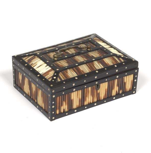 Appraisal: EBONIZED WOOD BONE AND PORCUPINE QUILL HUMIDOR BOX x x