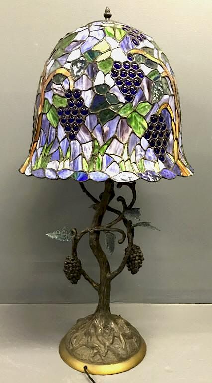 Appraisal: Massive Tiffany Style Grape Vine Lamp Massive Tiffany style grape