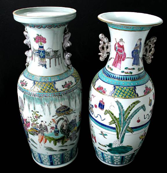 Appraisal: Two Chinese polychrome famille rose porcelain vases with decoration of