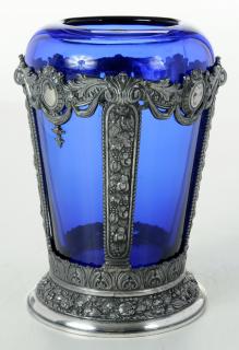 Appraisal: Blue Glass and Silver Plate Vase probably English early th