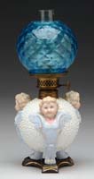 Appraisal: BISQUE FIGURAL MINI LAMP H - White bisque font held