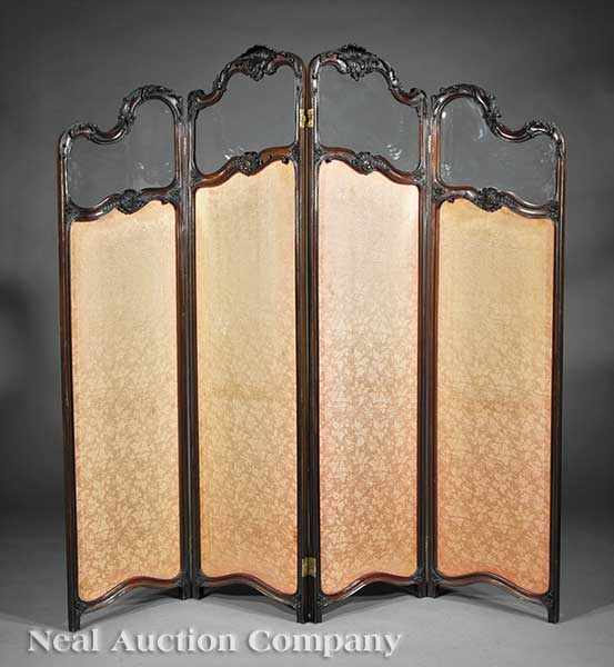 Appraisal: A Louis XV-Style Carved Walnut Dressing Screen late th c