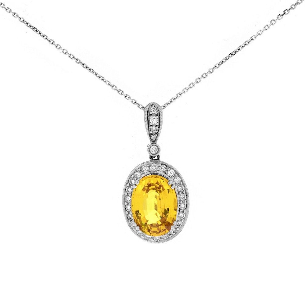 Appraisal: Yellow Sapphire Diamond and K Gold Necklace Approx Carat Oval