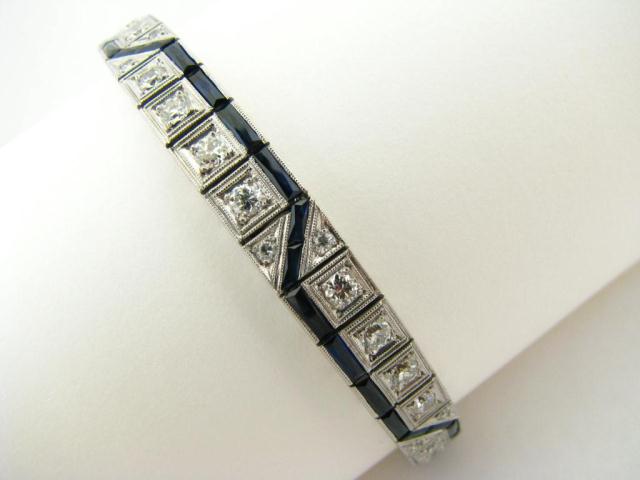 Appraisal: Antique Platinum ct Diamond and Sapphire Bracelet